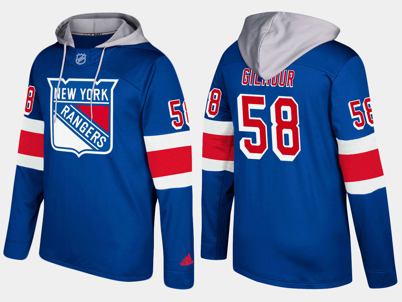 Men NHL New York rangers 58 john gilmour blue hoodie